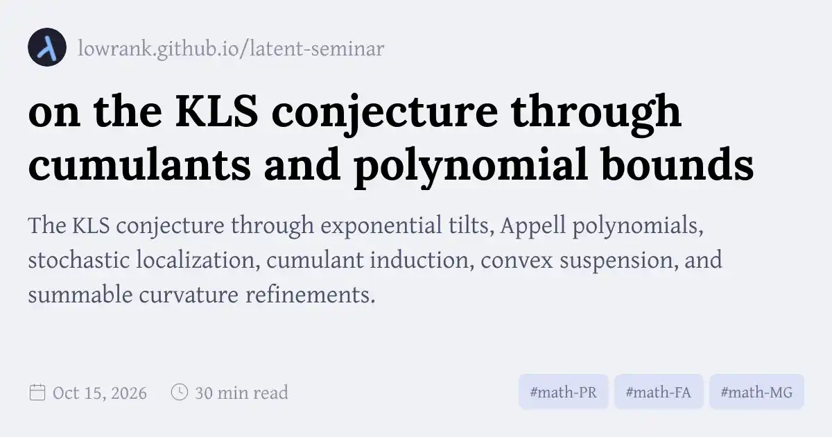 on the KLS conjecture through cumulants and polynomial bounds